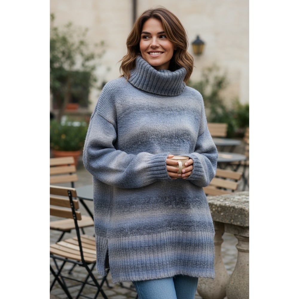 Style Co. Cozy Ombre Striped Turtleneck Sweater Dress‎ Tunic